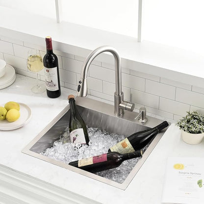 20 inch Drop In Bar Sink - VOKIM 20"x 19" Drop In Kitchen Sink Stainless Steel Top Mount Sink Single Bowl Handmade Small Bar sink with Accessories