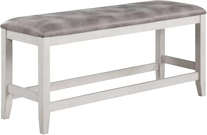 Maykoosh Counter Height Bench 54 Inch Upholstered Fabric Bench, White Kitchen Island Seating