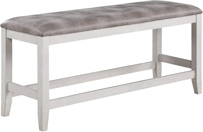 Maykoosh Counter Height Bench 54 Inch Upholstered Fabric Bench, White Kitchen Island Seating