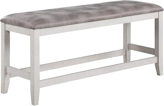 Maykoosh Counter Height Bench 54 Inch Upholstered Fabric Bench, White Kitchen Island Seating