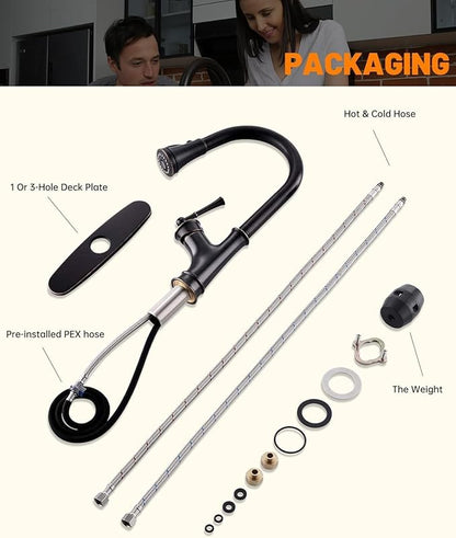 APPASO Oil Rubbed Bronze Kitchen Faucet with Pull Down Sprayer, Antique Bronze Single-Handle High Arc Single Hole, cUPC-Certified Pull-Out Hose, Water Supplies and Valve Core