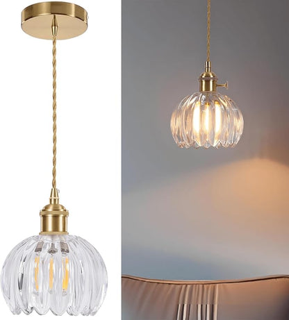 Mini Flower Glass Pendant Light Adjustable Hanging Lamp, Clear Pendant Lights Kitchen Island Dining Room Hallway Bedroom Living Room, LED Bulb Included