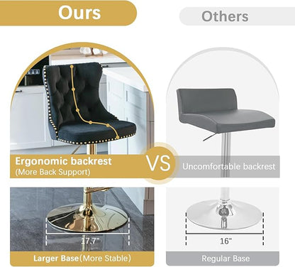 31.5'' Glass Pub Table and Retro Bar Stools Set, Island Bar Table with 4 Velvet Metal Bar Stools (Gold Metal Legs, Clear Top + Black Chair)