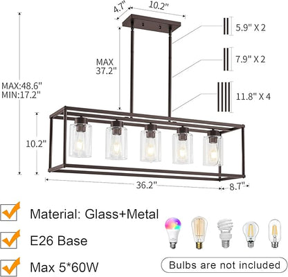 5 Light Oil Rubbed Bronze Dining Room Light Fixture Modern Farmhouse Chandelier Over Table Rectangle Kitchen Island Pendant Lighting Linear Chandelier Living Room Hanging Light Adjustable Height