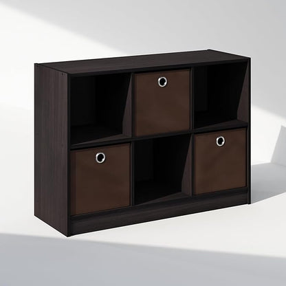 Furinno Cubic Closet Organizers and Storage, 6-Cube Closet Organizer with Bins, Open Shelf Storage, for Wardrobe, Bedroom, Living Room, Dark Walnut