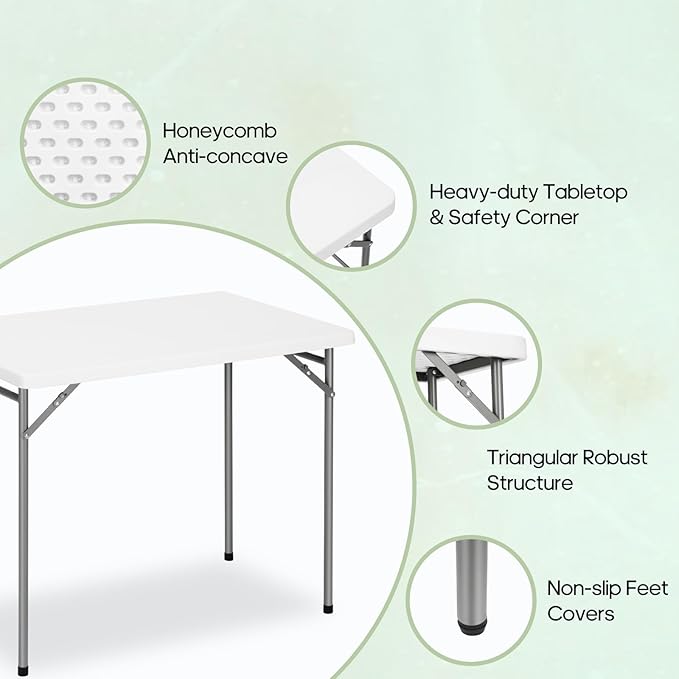 3ft Rectangular Folding Table for All-Occasion, Foldable Table with HDPE Tabletop and Steel Legs, Durable and Stable Small Folding Table, Perfect for Camping, Picnic, Party, Indoor & Outdoor