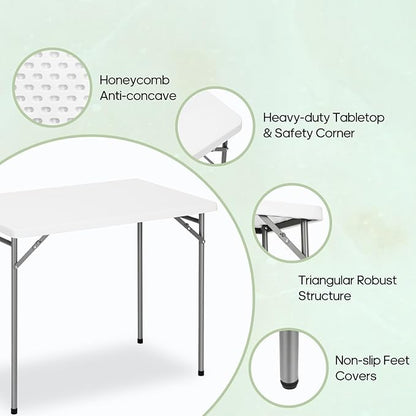 3ft Rectangular Folding Table for All-Occasion, Foldable Table with HDPE Tabletop and Steel Legs, Durable and Stable Small Folding Table, Perfect for Camping, Picnic, Party, Indoor & Outdoor