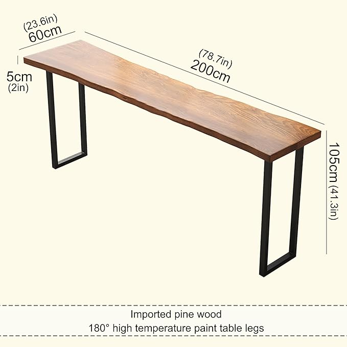 Counter Bar Height Table Kitchen Pub Coffee High Top Table Long Narrow Dining Table for Small Spaces with Sturdy Metal Frame for Small Spaces Balcony Coffee Shops-Table Only(200*60*105cm)