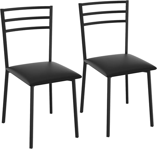 VECELO Metal Dining Chair Set of 2, Modern Armless with Cushioned Seat for Kitchen, Living Room, Black