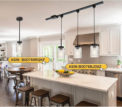 VINLUZ 3-Pack H-Type Track Lighting Pendant Fixture with Clear Glass Shades, Industrial Ceiling Hanging Light Black Finish for Kitchen Island