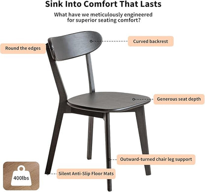 Black Solid Wood Dining Chairs Set of 4, Commercial 400 lb Weight Capacity – FAS Grade Oak Mid-Century Modern with Curved Backrest & Sturdy Sword-Leg Design for Restaurant, Kitchen & Home Use