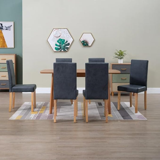 Dining Chairs Set of 6 Gray Faux Leather Modern Upholstered Chairs with Wood Legs for Dining Room Kitchen and Living Room
