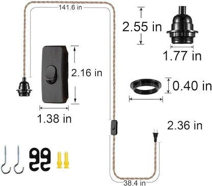 15FT Pendant Light Cord Kit with On/Off Switch, Swag lights with plug in cord, Industrial Pendant Lighting E26 Socket for Extension Hanging Lantern Cable Fixture for Faemhouse Lamp Cable, Retro DIY