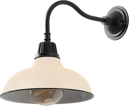 JONATHAN Y 12.25" Matte Almond/Black 1-Light Farmhouse Industrial Outdoor Sconce, LED Gooseneck Wall Light for Porch, Metal Bowl Shade, Dimmable Vintage Exterior Fixture, LED Bulb Included (JYL7613M)