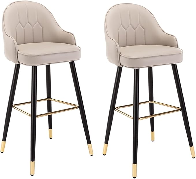 26" Stools Set of 2 with Backrest, PU Leather Upholstered Counter Height Chairs, Chrome Metal Frame, for Kitchen Island, Dining Room, Living Room,Khaki