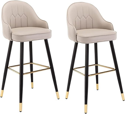 26" Stools Set of 2 with Backrest, PU Leather Upholstered Counter Height Chairs, Chrome Metal Frame, for Kitchen Island, Dining Room, Living Room,Khaki