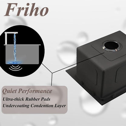Friho Drop in Black Bar Sink, 15 x 15 Inch Stainless Steel Single Bowl Topmount Kitchen Sink, Handmade Bar Prep Sink,Outdoor Rv Single Bowl Kitchen Bar Sink with Cutting Board