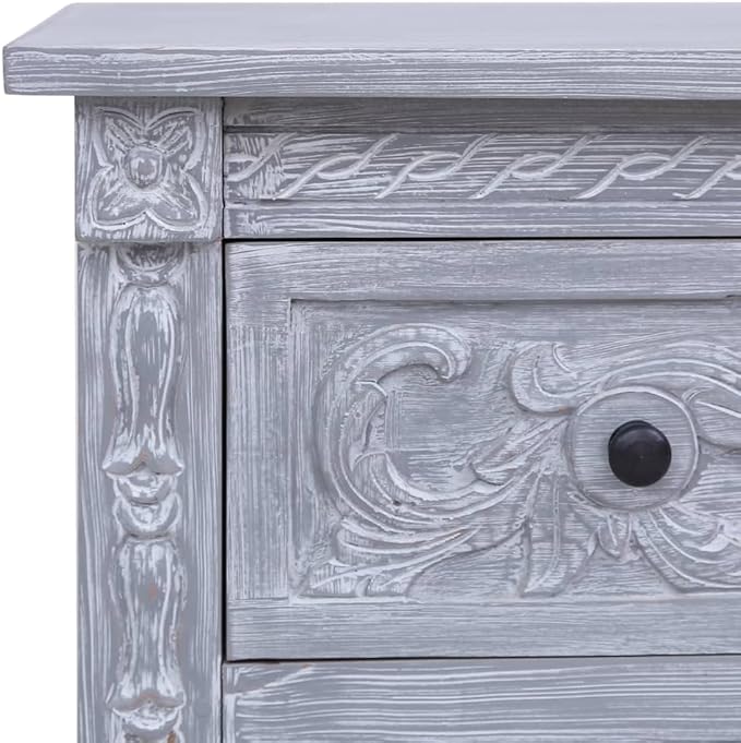 Mid Century Modern Sideboard with 2 Drawers 35.4x11.8x23.6 Inches Solid Mahogany Wood Cabinet for Living Room Dining Room Storage Furniture Gray Wash Finish