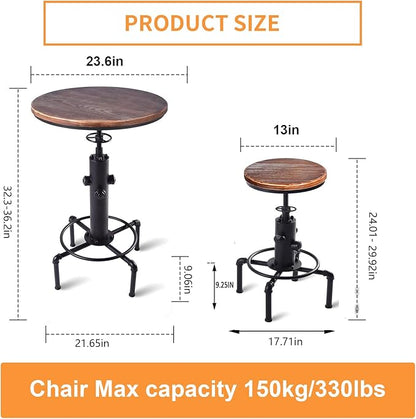 Kitchen Table Set, 3 Piece Pub Table Set, Modern Round bar Table and Stools for 2, Bistro Bar Height Table Industrial Bar Stools Height Adjustable Easy Assemble for Kitchen Dining