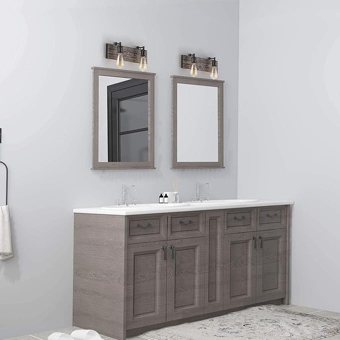 LOG BARN Vanity Lights, Wall Sconce in Rustic Wood and Oil Rubbed Metal Finish, Bathroom Fixture with Adjustable Sockets Over Mirrors
