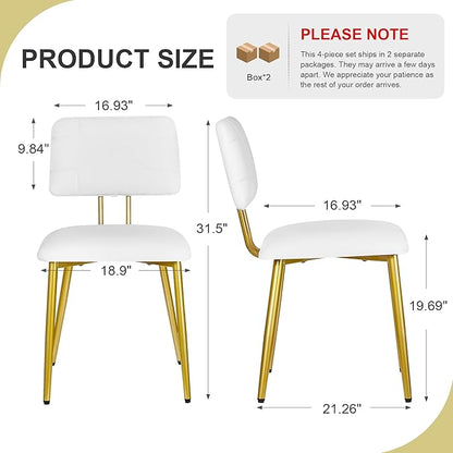 VECELO Dining Chairs Set of 4, Modern Upholstered Kitchen Chairs with Faux Leather Cushion Seat & Metal Legs for Kitchen, Living Room, Tufted Backrest Design, White