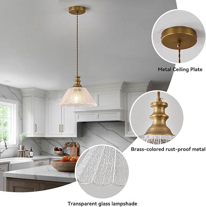 10.62-inch Adjustable Height Island Pendant Light, Brass Island Pendant Lights for Kitchen, E26 Pendant Light Suitable for Kitchen Island and Dining Area (E26 Bulb Sold Separately)