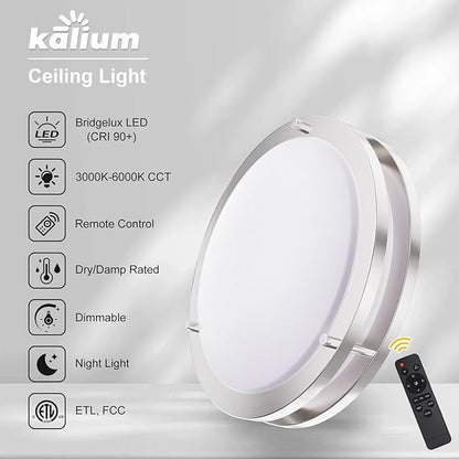 Kalium LED Ceiling Light with Remote 2Pack 12 Inch Flush Mount Ceiling Light Fixture, 18W 3000K-6000K Adjustable Color Temperature, Dimmable Lighting Fixtures for Kitchen Bedroom. Hardwired.