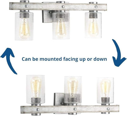 Progress Lighting Gulliver Collection 3-Light Clear Seeded Glass Coastal Bath Vanity Light Galvanized