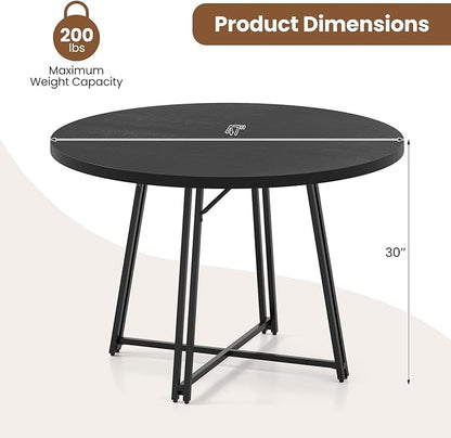 Giantex 47-inches Round Dining Table for 4-6 People, Kitchen Table with Metal Supporting Legs & Cross Base, Circle Dinner Tables for Dinette, Restaurant, Living Room, Dining Room (Black)