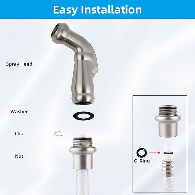 Hygie Rinse Universal Sink Sprayer Attachment for Kitchen Faucet, Kitchen Side Sprayer Head Compatible with Delta, Moen, Kohler and Other OEM Brands Pull Out Spray Head, Brushed Nickel, Classic Design