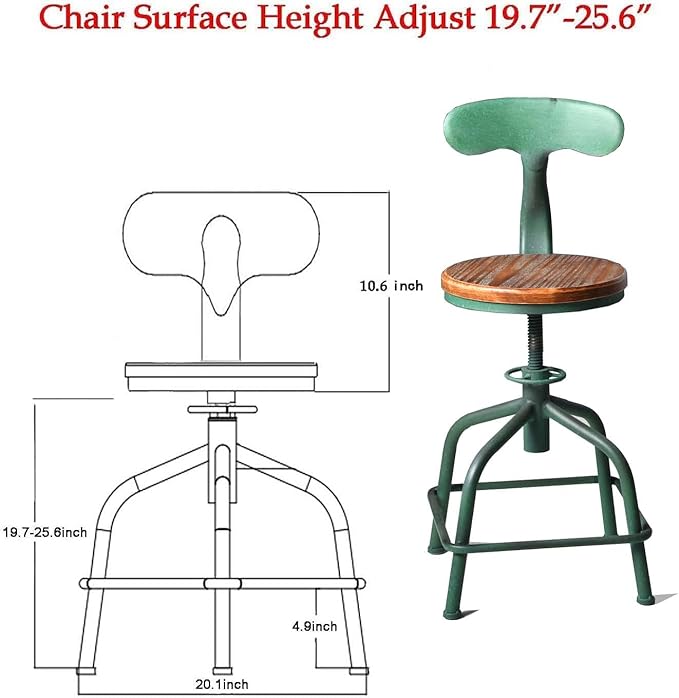 Topower 3-Piece Pub Bar Set Industrial Round Bar Table and Adjustable Swivel Stools with Backrest for 2 Match Bar Height and Counter Barstool Antique Green 1 Table + 2 Chairs