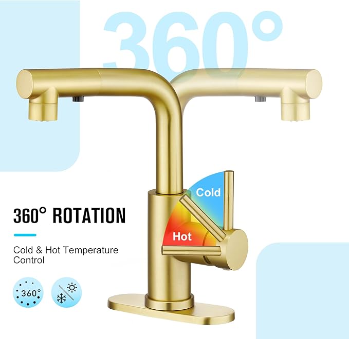 CREA Gold Kitchen Faucet with Pull Down Sprayer - Bathroom & Utility Sink Faucet - Single Handle, 3 or 1 Hole