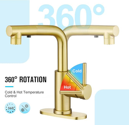 CREA Gold Kitchen Faucet with Pull Down Sprayer - Bathroom & Utility Sink Faucet - Single Handle, 3 or 1 Hole
