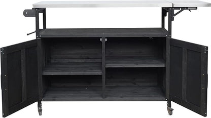 JIJIWANG 60.6" Mobile Kitchen Storage Island with Storage Cabinet and Towel Rack, Foldable Outdoor Kitchen Island with Stainless Steel Top and Lockable Wheels for Patio and Outdoor Black