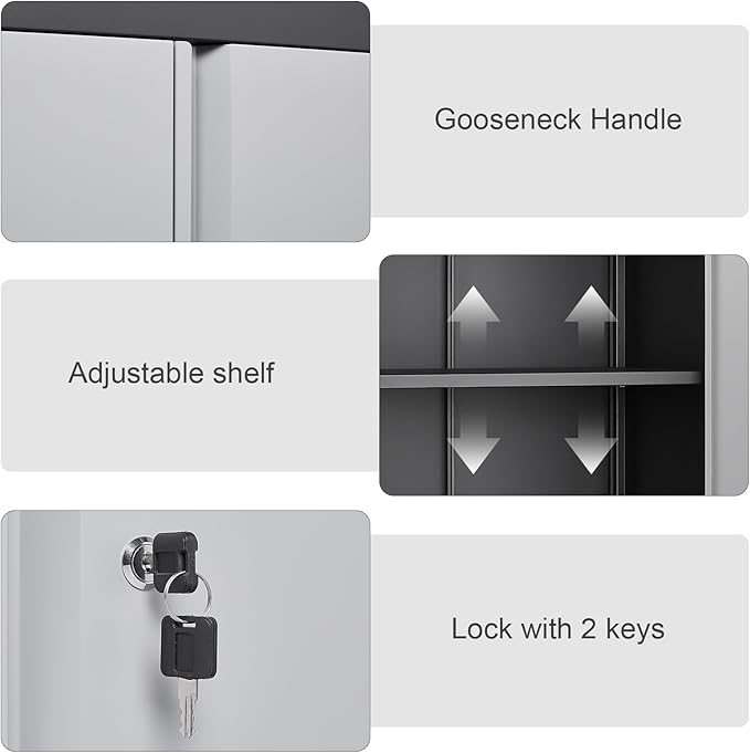 IRONFFICE Garage Wall Cabinet,Locking Wall Cabinet with Shelves,Wall Mounted Storage Cabinet,Metal Wall Cabinet for Garage,Basement,Home,Gray