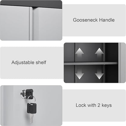 IRONFFICE Garage Wall Cabinet,Locking Wall Cabinet with Shelves,Wall Mounted Storage Cabinet,Metal Wall Cabinet for Garage,Basement,Home,Gray