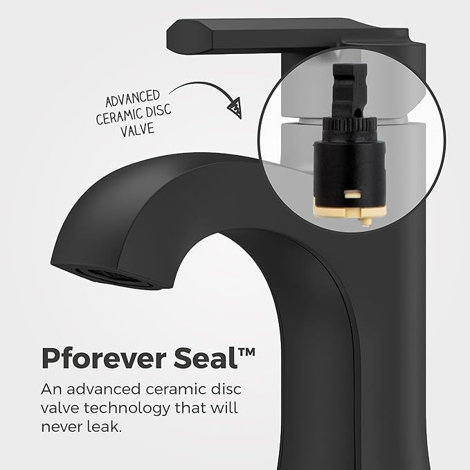 Pfister Vaneri Single Handle Bathroom Sink Faucet 1-Hole Matte Black Finish NSF Certified WaterSense with Push & Seal Drain TiteSeal Mounting Technology LF042VRIBB