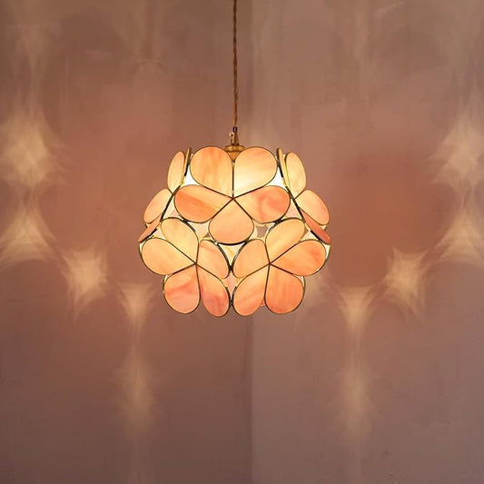 Bieye L10965 Petals Tiffany Style Stained Glass Ceiling Pendant Light with 12-inch Wide Lampshade (Pink, 12" Cherry Blossom)