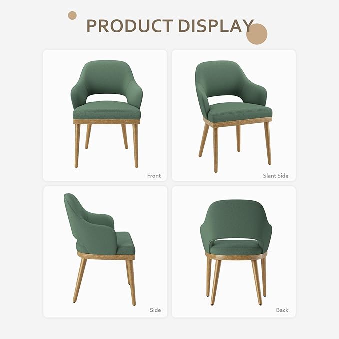 MALOL Wooden Dining Chairs Set of 4, Modern Fabric Upholstered Dining Room Chair, Kitchen Side Chairs, Farmhouse Dinner Chair with Open Back for Kitchen, Green