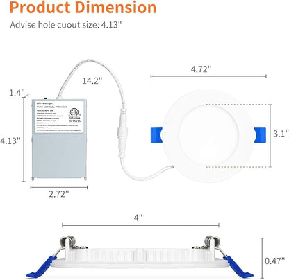 Meconard 6 Pack 4 Inch LED Recessed Ceiling Light with Junction Box, 3000K/4000K/5000K Selectable, 9W=75W 750LM, Dimmable Canless Downlights, ETL and Energy Star Listed