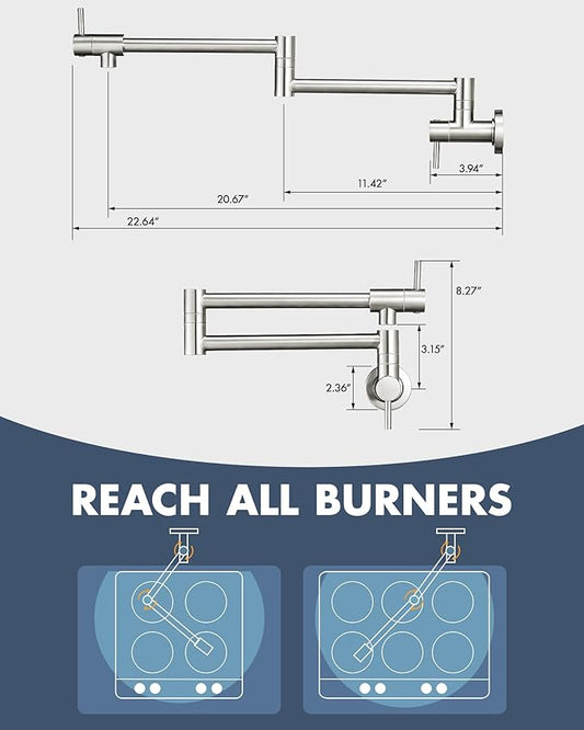 CENOSA Pot Filler Faucet Brushed Nickel Commercial Wall Mount Stove Faucet Wall Mount Pot Filler Facuet