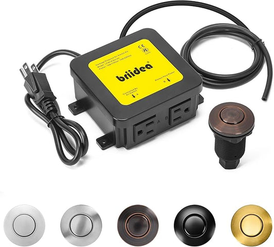 Garbage Disposal Air Switch Kit Dual Outlet Sink Top Waste Disposal Stainless Steel Oil Rubbed Bronze On/Off Air Button Food and Waste Disposals Part by Briidea, UL Listed