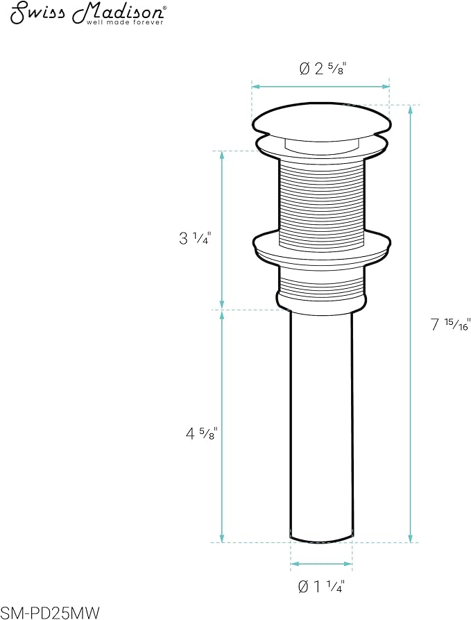 Swiss Madison Well Made Forever SM-PD25MW, Residential Non-Overflow Pop Up Sink Drain 1.75 in Matte White