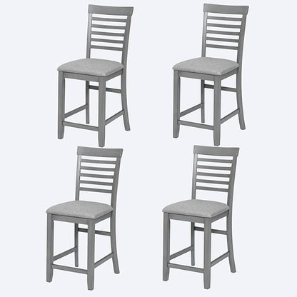 Counter Height Dining Chairs Set of 4, Gray Wooden Bar Stools with Ergonomic Ladder Back & Padded Linen Seat, Kitchen Chairs for Dining Room, Living Room