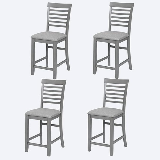 Counter Height Dining Chairs Set of 4, Gray Wooden Bar Stools with Ergonomic Ladder Back & Padded Linen Seat, Kitchen Chairs for Dining Room, Living Room