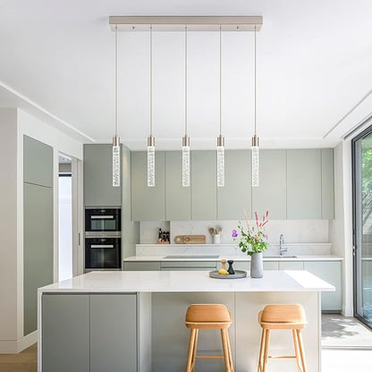 Modern Pendant Lights Kitchen Island,Brushed Nickel Crystal Chandelier Lights, Switch 3000-4000-6000K Dimmable Kitchen Pendant Lighting for Kitchen Island, Dining Room, Bar Counter