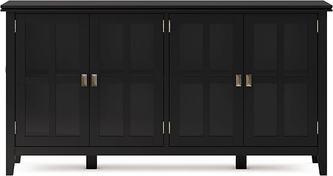 SIMPLIHOME Artisan SOLID WOOD 66 Inch Wide Contemporary Wide 4 Door Storage Cabinet in Black, For the Living Room, Entryway and Family Room