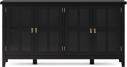 SIMPLIHOME Artisan SOLID WOOD 66 Inch Wide Contemporary Wide 4 Door Storage Cabinet in Black, For the Living Room, Entryway and Family Room