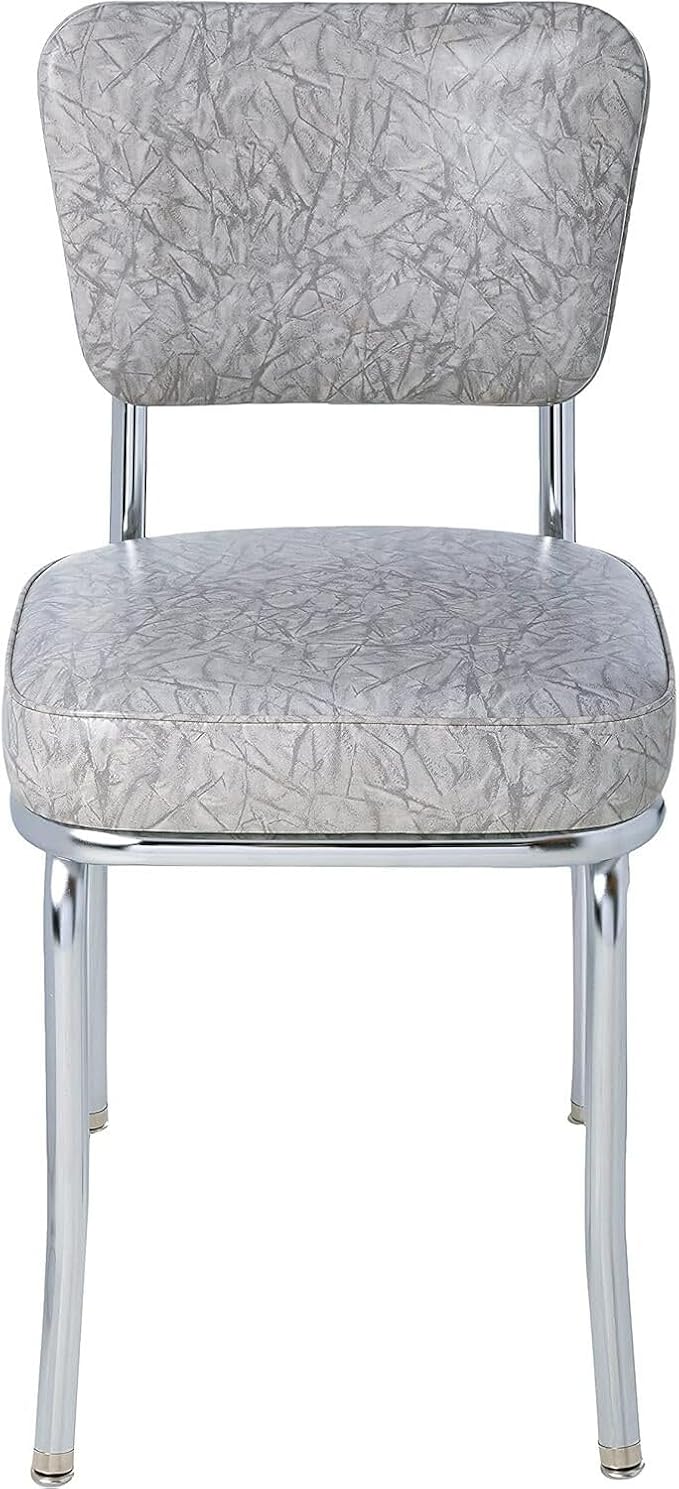 HomeStock Diner Chair - Vinyl Seat, Chrome Frame - Fully Assembled Bistro Kitchen Chair Cracked Ice Grey