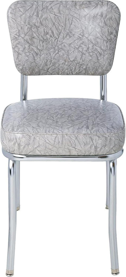 HomeStock Diner Chair - Vinyl Seat, Chrome Frame - Fully Assembled Bistro Kitchen Chair Cracked Ice Grey